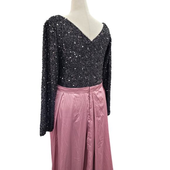 NWT Women's Black Pink Long Sleeve Sequin Gown Size 28 - Picture 11 of 13